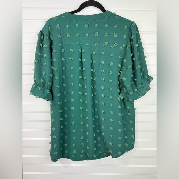 Yskokow women’s green textured business casual dressy short sleeve top Size L - Picture 2 of 6